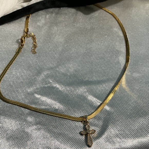 Gorgeous Hypoallergenic Gold Cross Herringbone Necklace - Picture 6 of 15